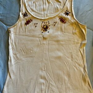 Embellished Cream Tank Top
